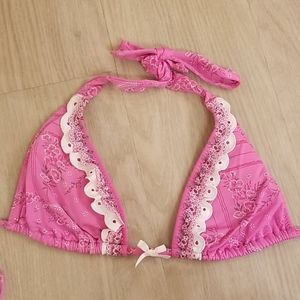 Betsey Johnson lace flower embroidered bikini top